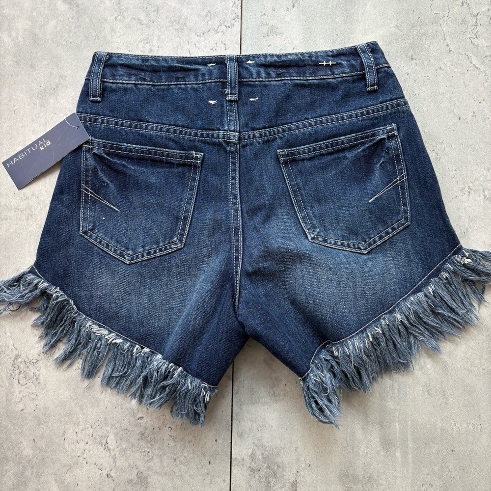 NEW HABITUAL Kid Mid Rise Fringe Jean Short Girl's 14 Zip Blue Fly Snap Closure - Picture 2 of 7